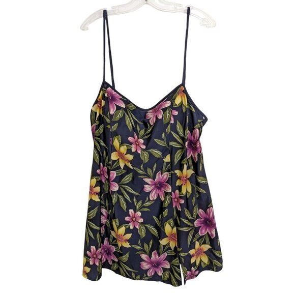 Womens Plus Size 26W One Piece Swimdress Swimsuit Colorful Tropical Floral Black - Picture 1 of 5